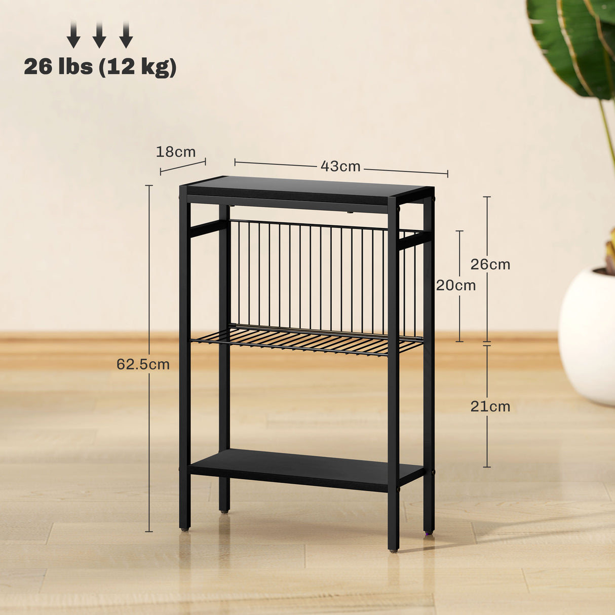 Wooden Side Table 18cm Wide With Steel Frame - Velmora