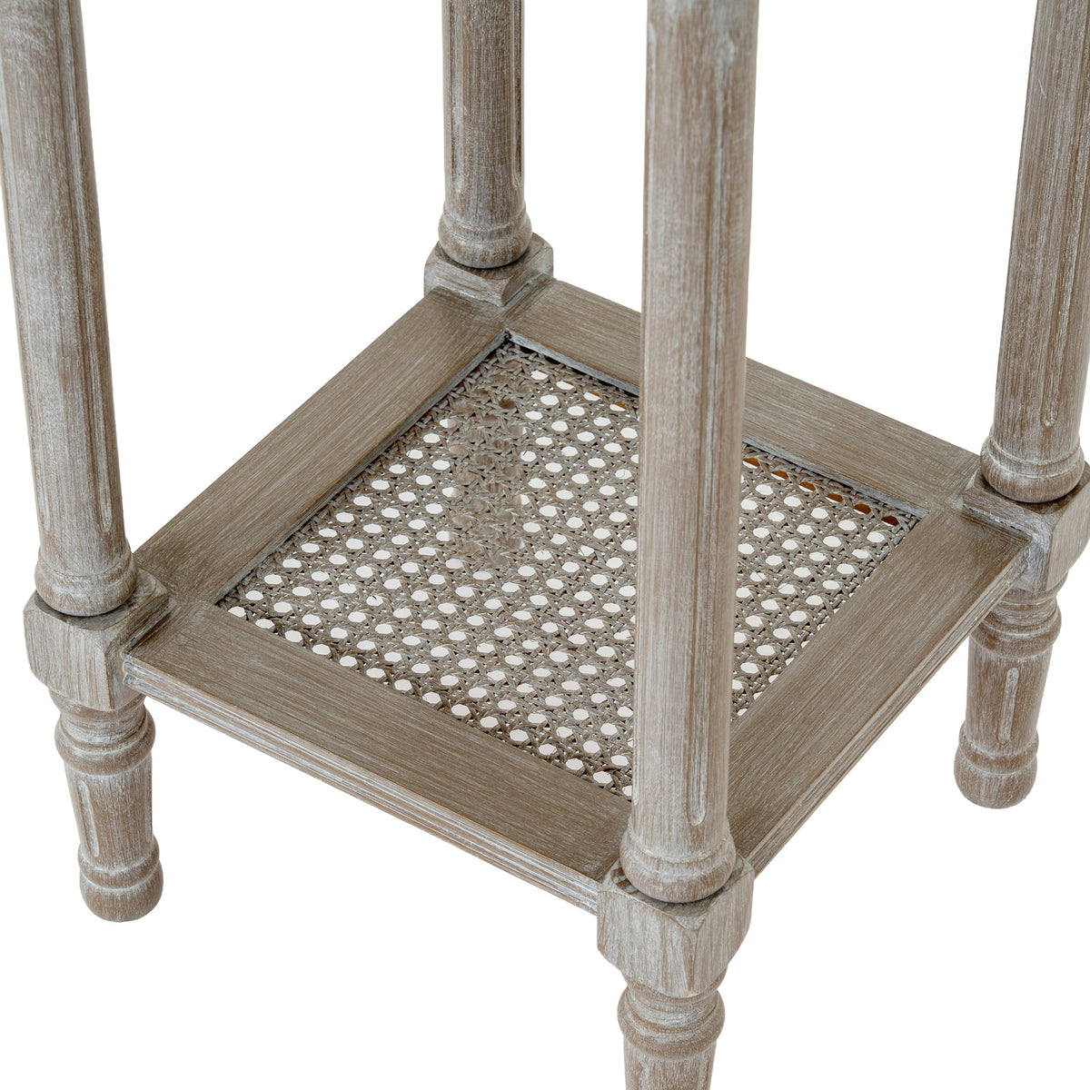Wooden Side Table 36cm Wide With Rattan Shelf - Serene