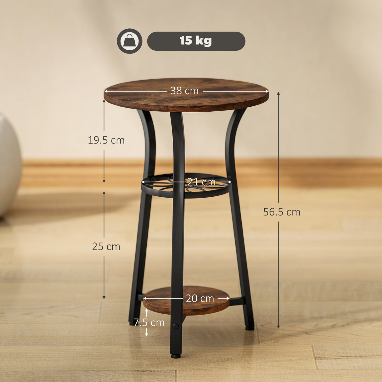 Wooden Side Table 38cm Wide With Metal Frame - Velmora