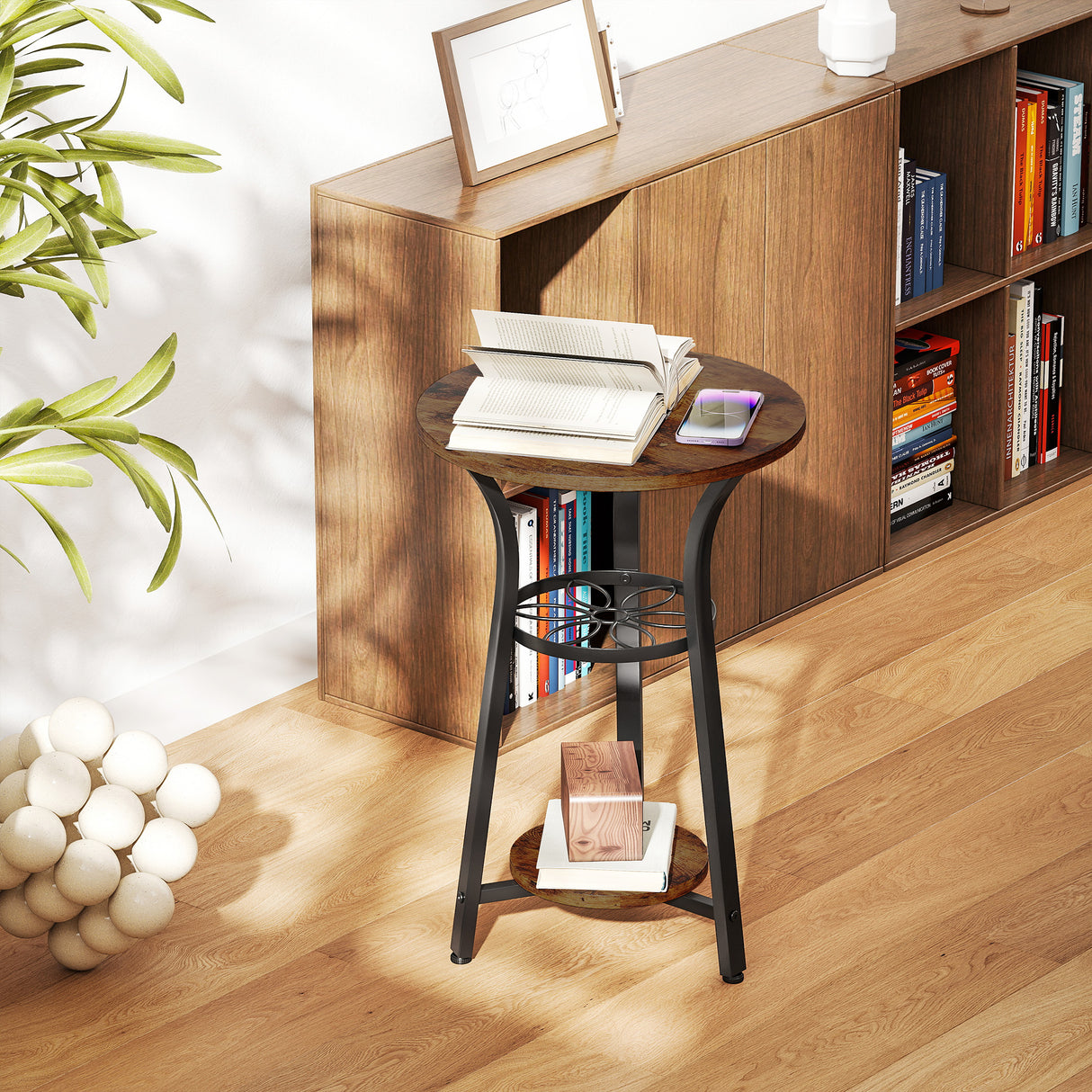 Wooden Side Table 38cm Wide With Metal Frame - Velmora