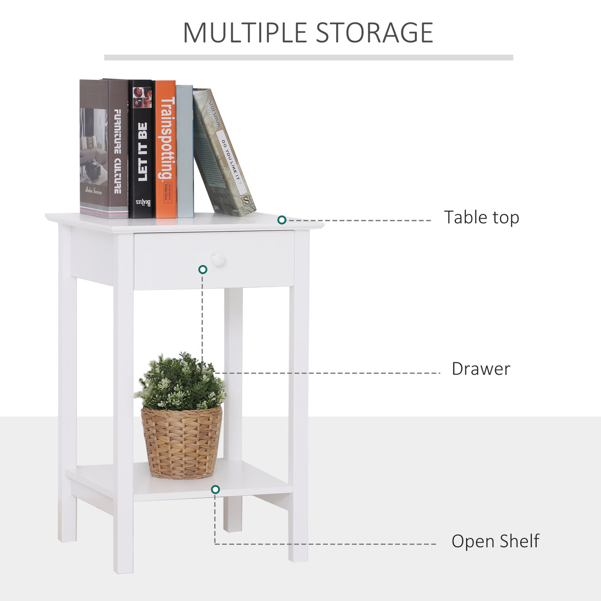 Wooden Side Table 39cm Wide With 1 Drawer in Set Of 2 - Velmora