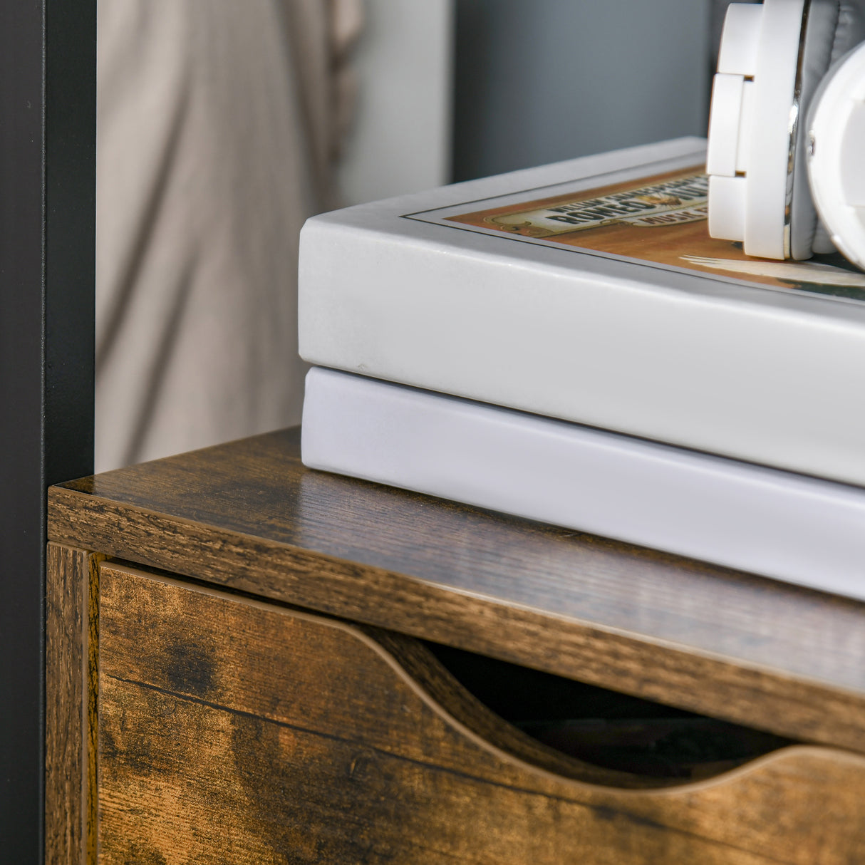 Wooden Side Table 40cm Wide With 2 Drawers And Metal Frame - Velmora
