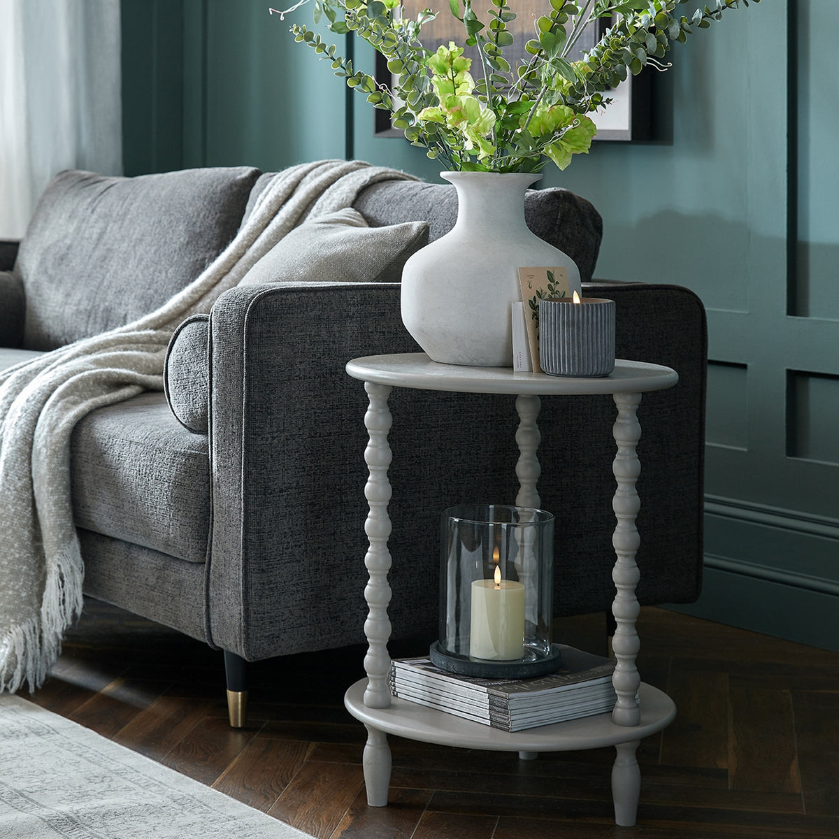 Wooden Side Table 45cm Wide Round With Shelf - Camden