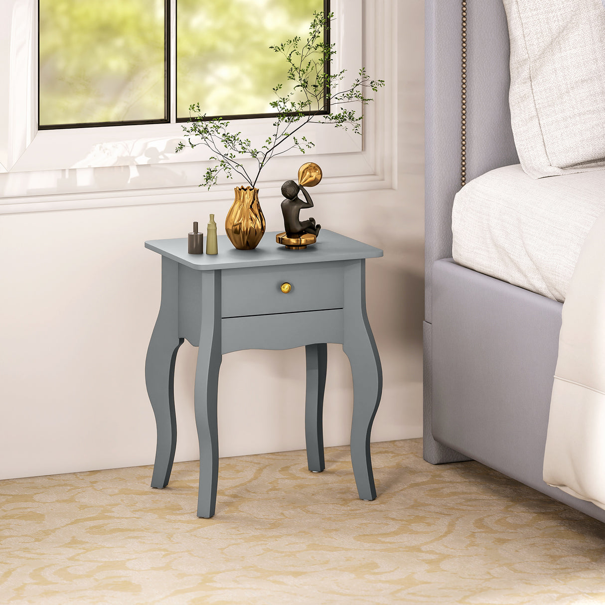Wooden Side Table 45cm Wide With 1 Drawer - Velmora