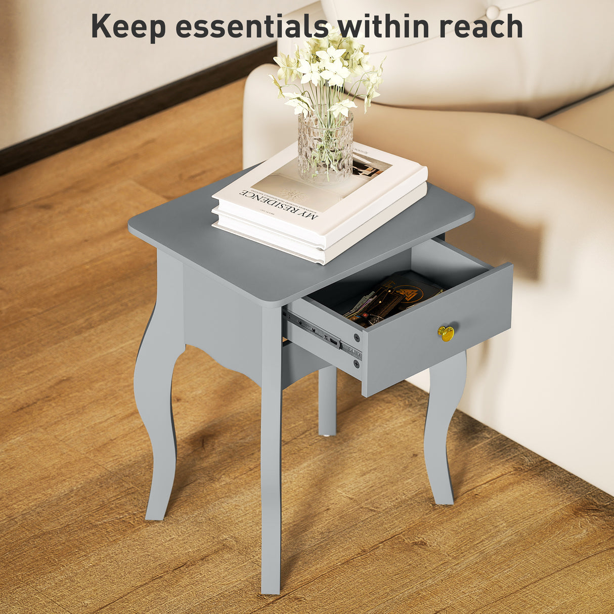 Wooden Side Table 45cm Wide With 1 Drawer - Velmora