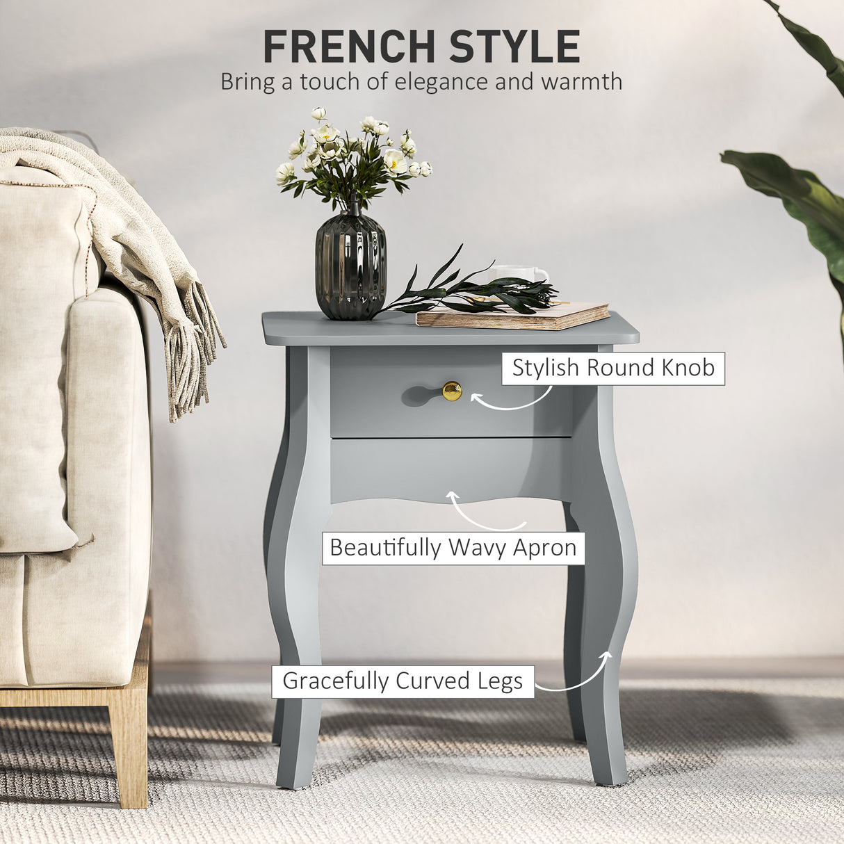 Wooden Side Table 45cm Wide With 1 Drawer - Velmora