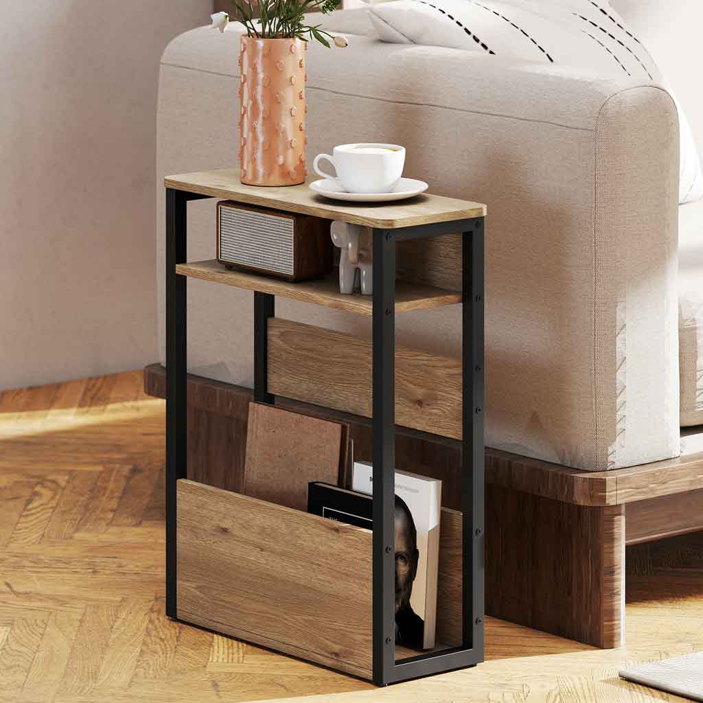 Wooden Side Table 46cm Wide With Metal Frame - Velmora