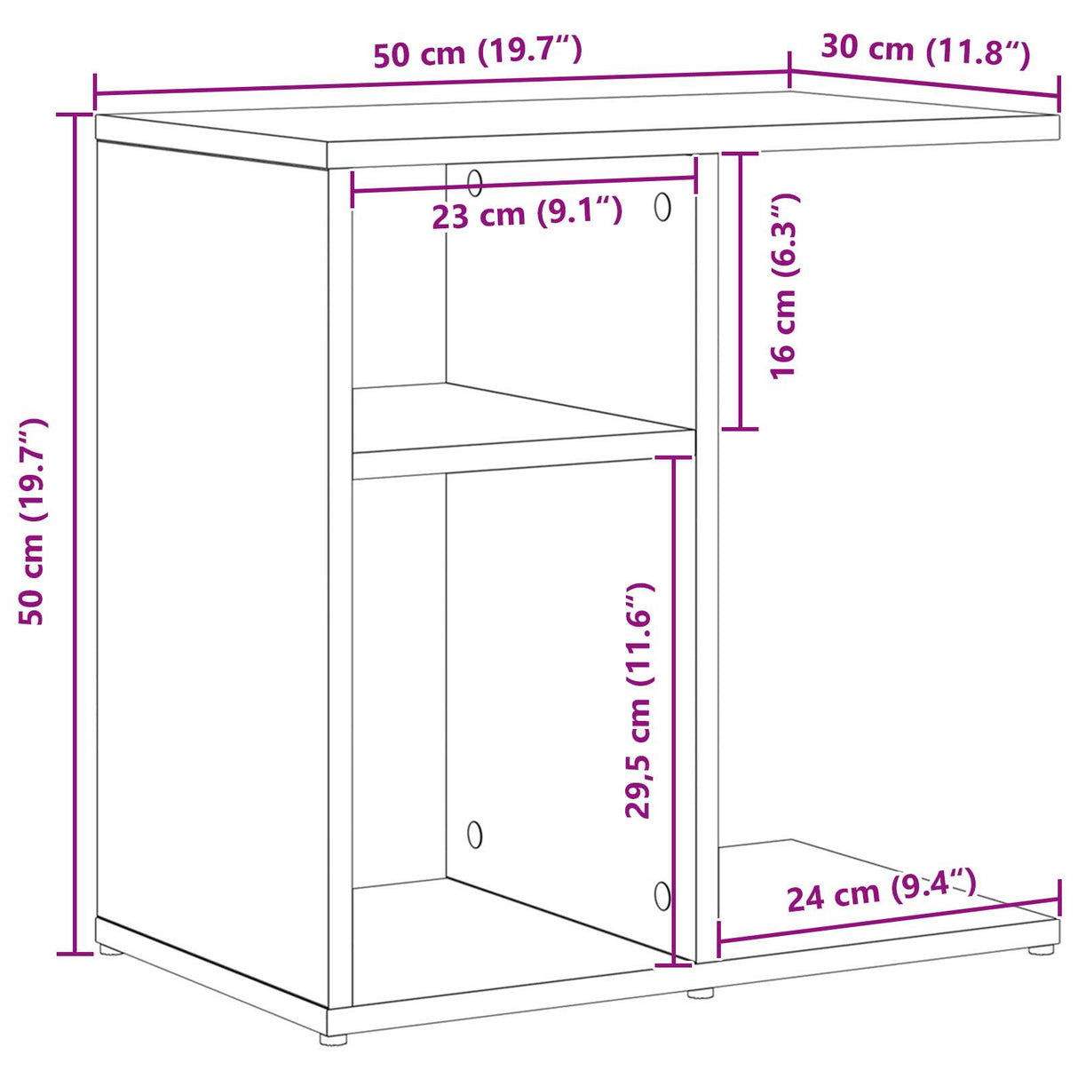 Wooden Side Table 50cm Wide - Vantage Home
