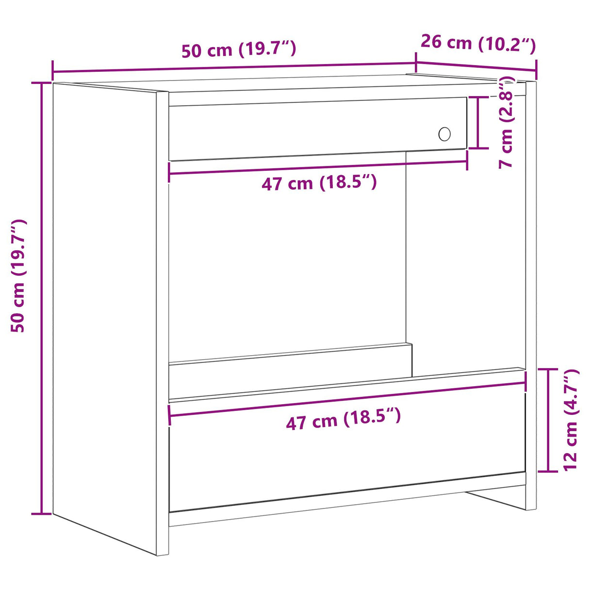 Wooden Side Table 50cm Wide With Bookshelf - Vantage Home