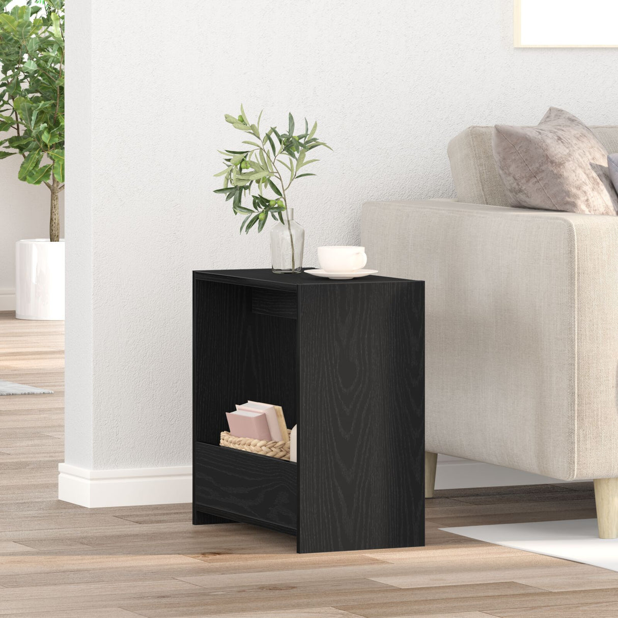 Wooden Side Table 50cm Wide With Bookshelf - Vantage Home