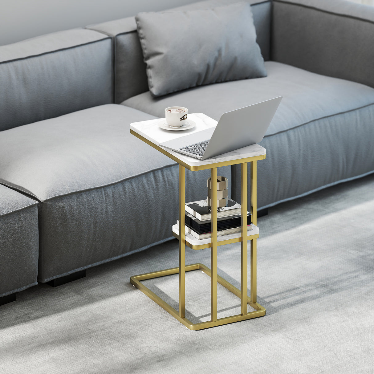 Wooden Side Table 50cm Wide With Steel Frame - Velmora