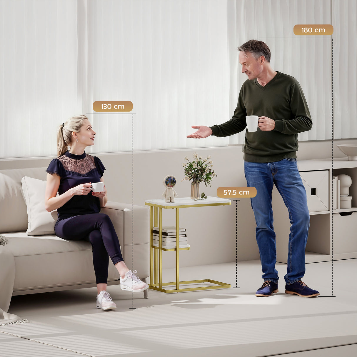 Wooden Side Table 50cm Wide With Steel Frame - Velmora