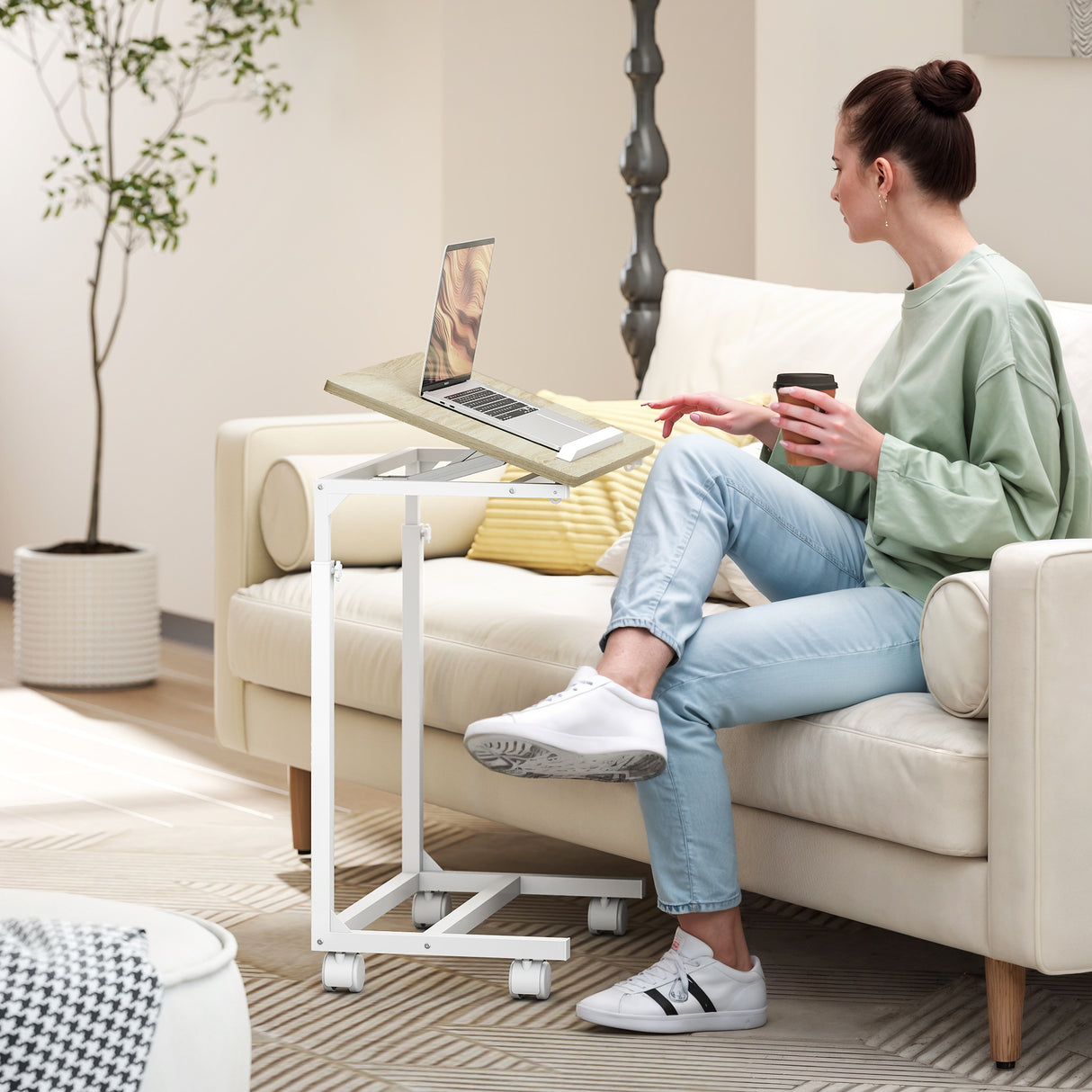 Wooden Side Table 55cm Wide With Metal Frame - Velmora