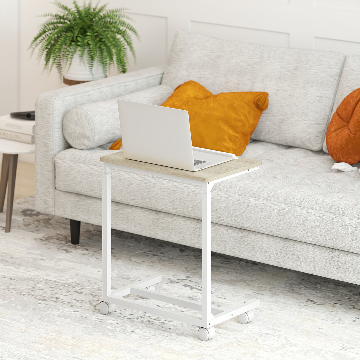 Wooden Side Table 55cm Wide With Metal Frame - Velmora