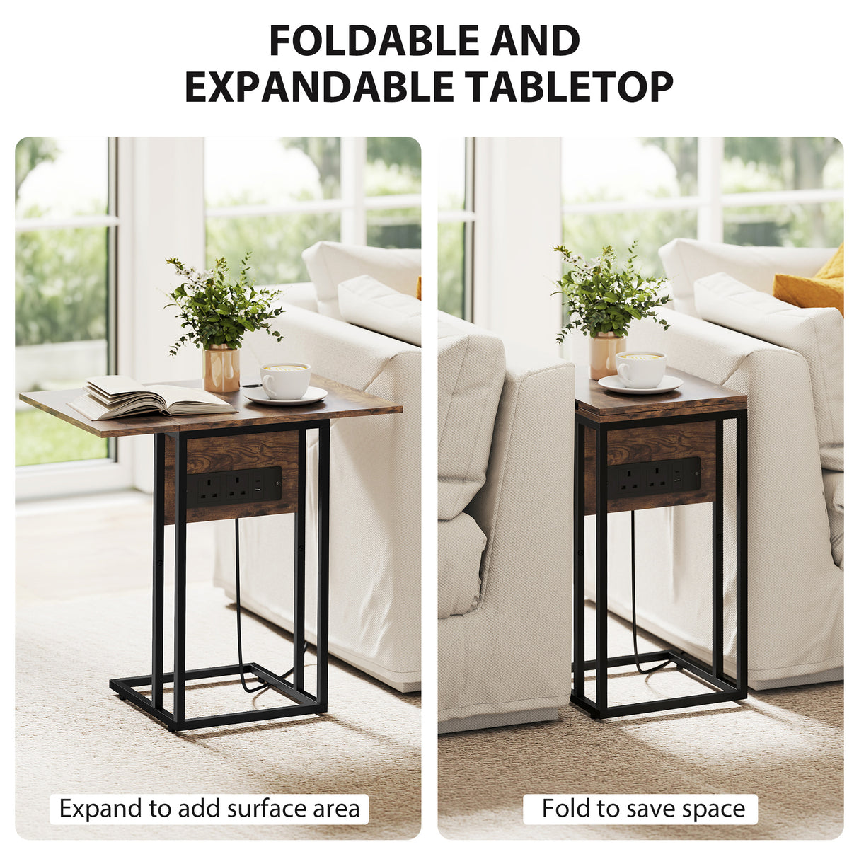 Wooden Side Table 58cm Wide With Metal Frame - Velmora