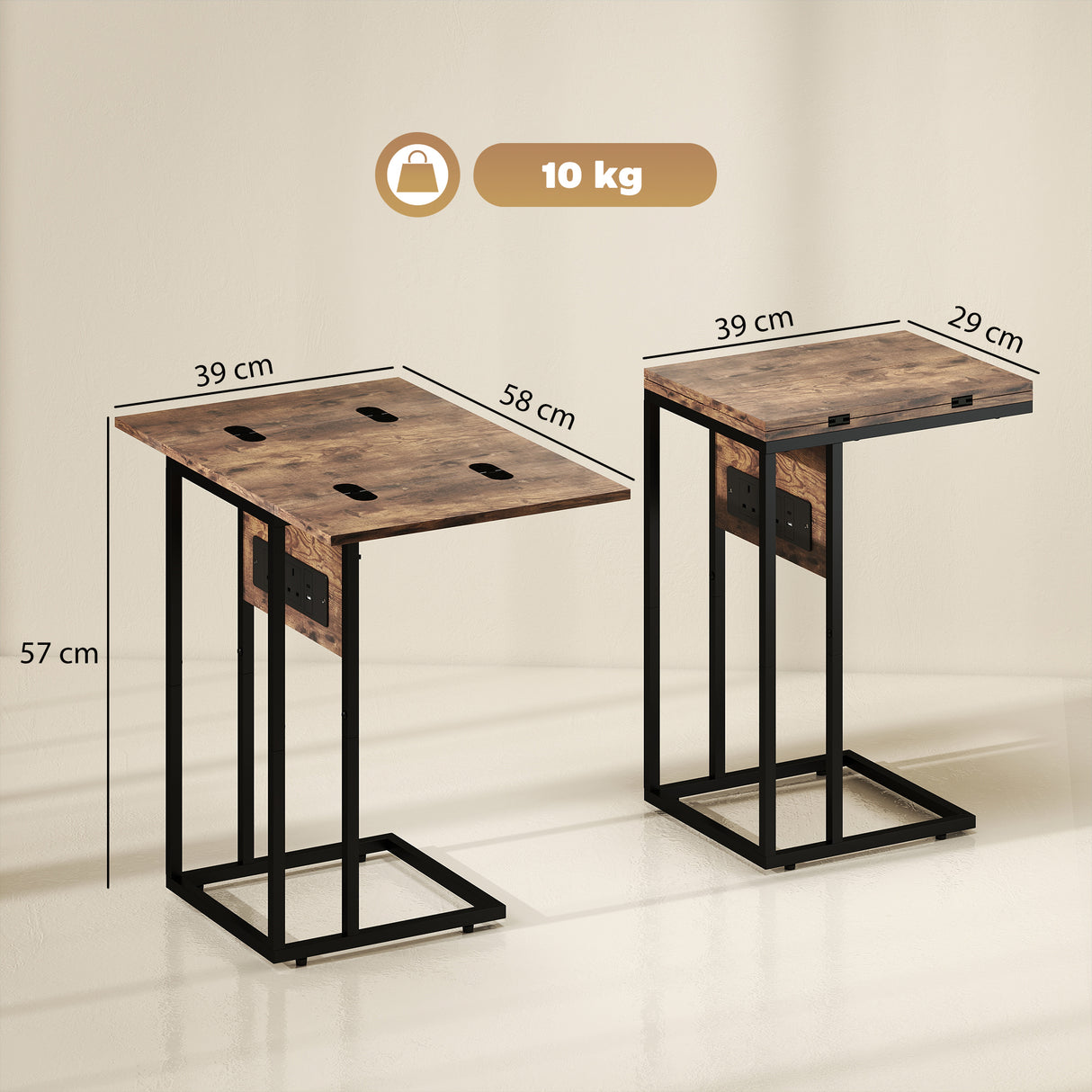 Wooden Side Table 58cm Wide With Metal Frame - Velmora