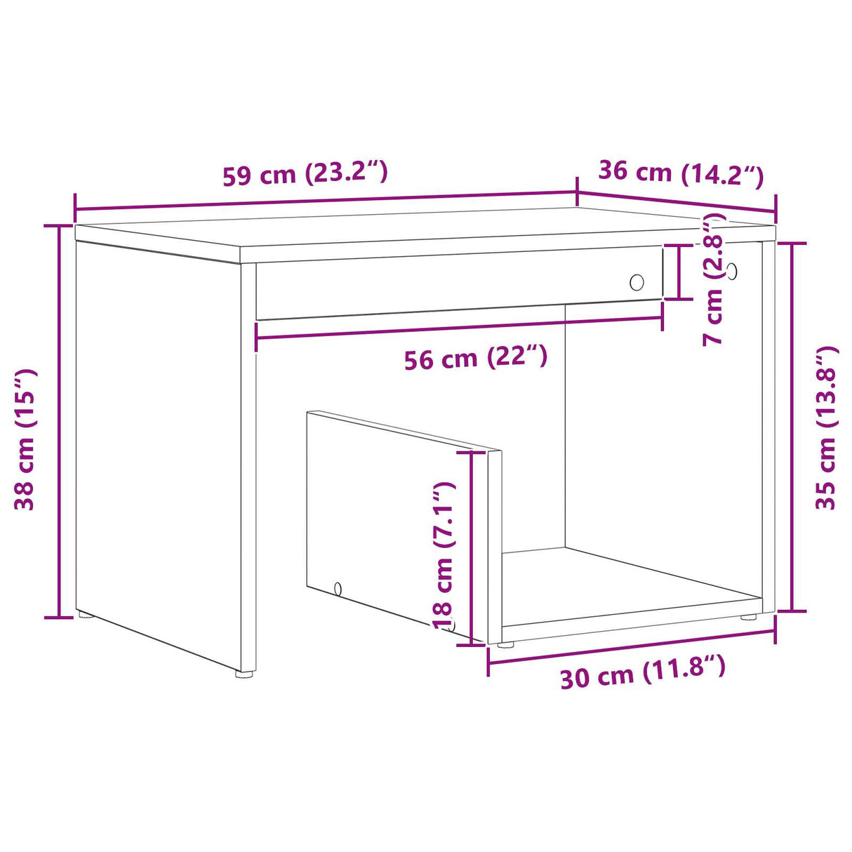 Wooden Side Table 59cm Wide - Vantage Home