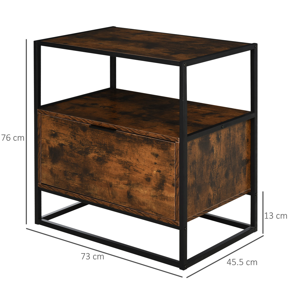 Wooden Side Table 73cm Wide With 1 Drawer And Steel Frame - Velmora