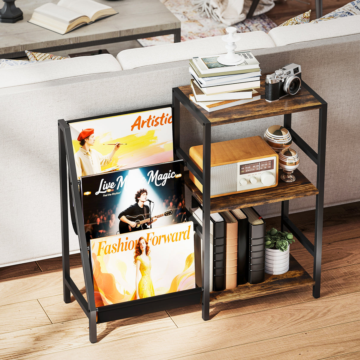 Wooden Side Table 84cm Wide With 1 Drawer And Magazine Rack - Velmora