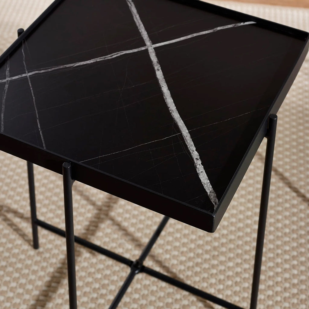 Wooden Side Table Square With Black Metal Legs - Celia