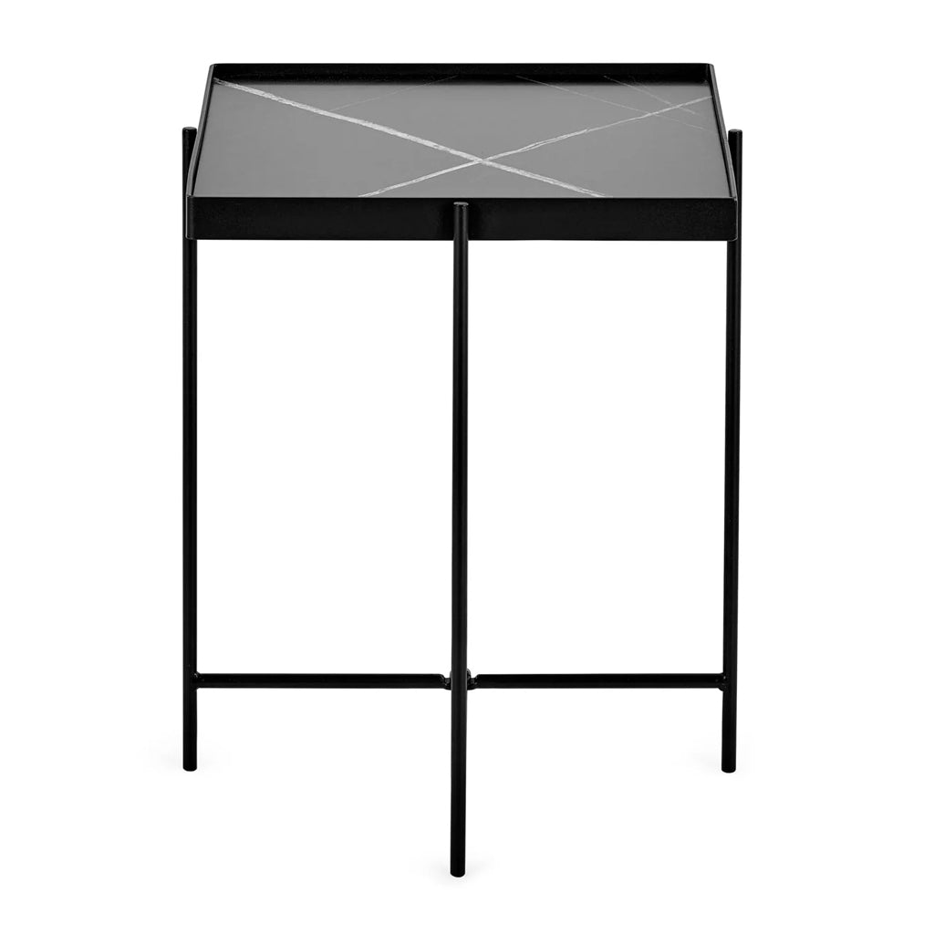 Wooden Side Table Square With Black Metal Legs - Celia