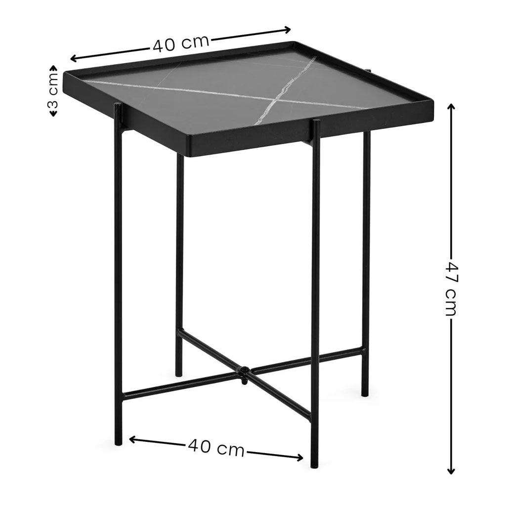 Wooden Side Table Square With Black Metal Legs - Celia