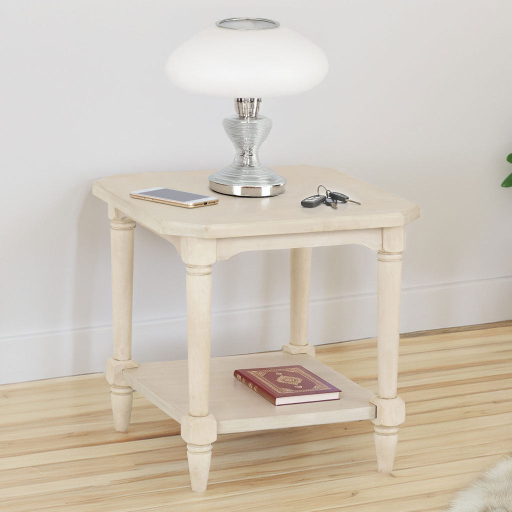 Wooden Side Table Square With Under Shelf - Chantilly