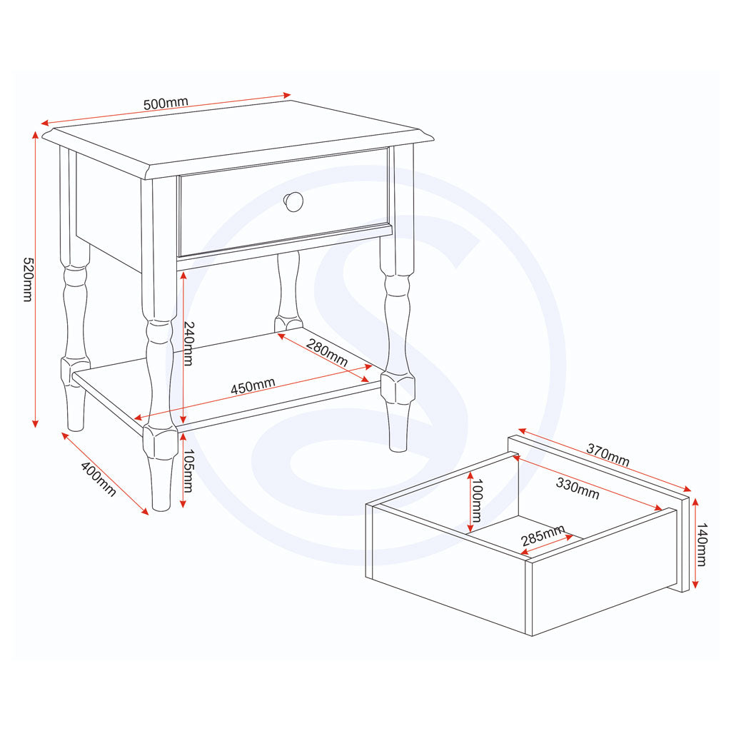 Wooden Side Table With 1 Drawer - Stratford