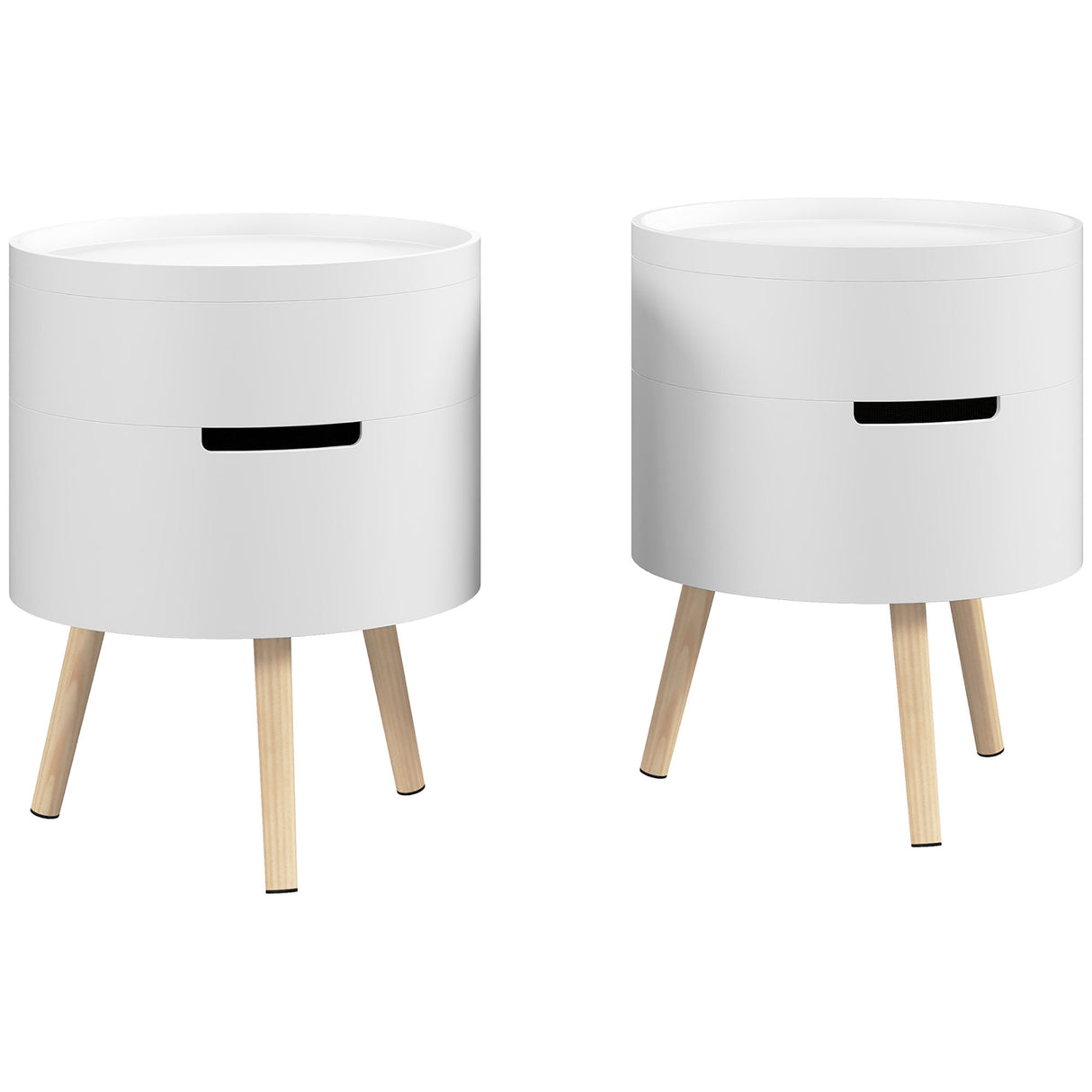 Wooden Side Tables Round in Set of 2 With 2 Hidden Compartments - Velmora