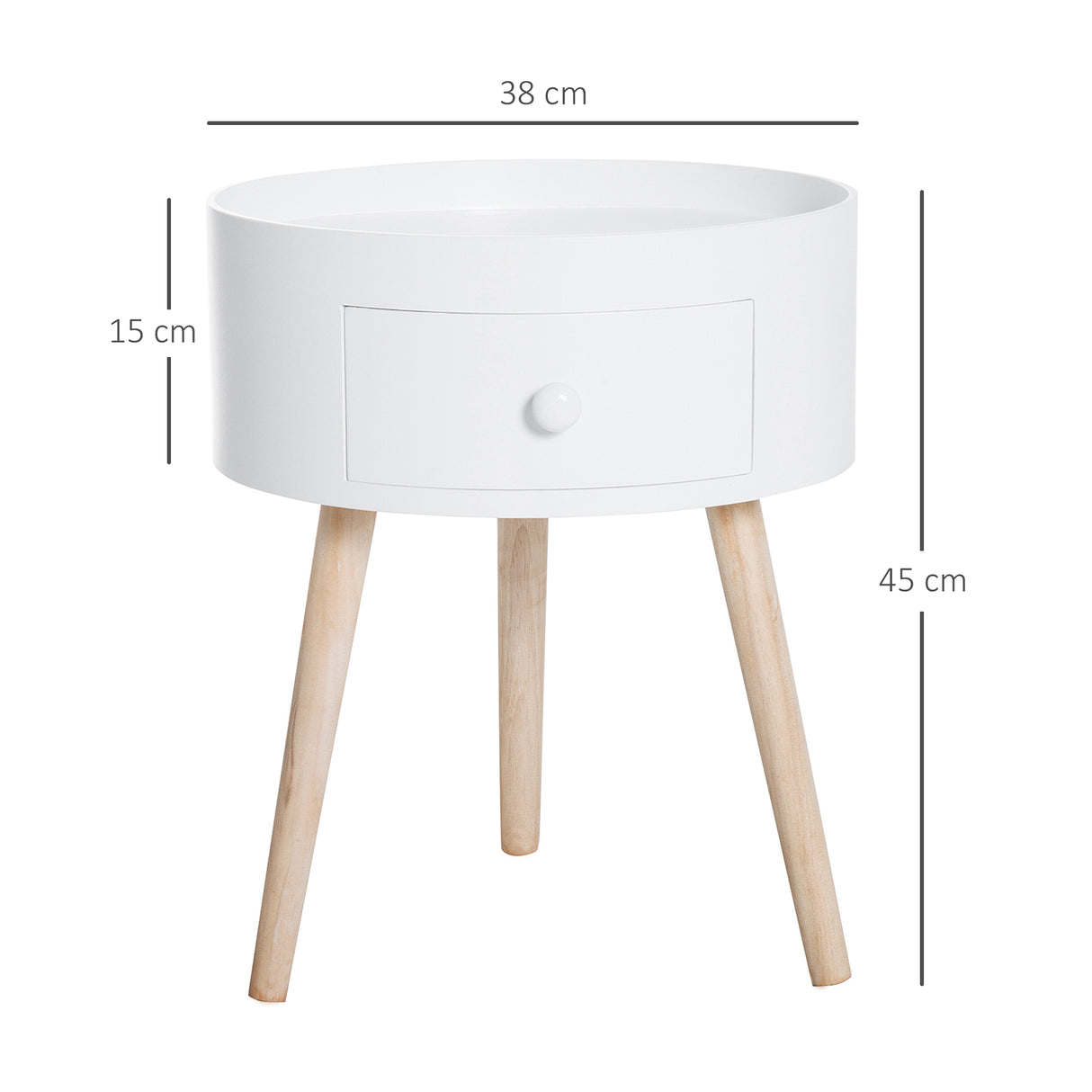 Wooden Side Tables Round in Set of 2 With Drawer And Wooden Legs - Velmora