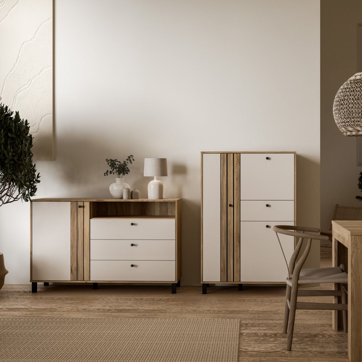 Wooden Sideboard With 1 Door And 3 Drawers - Grafton