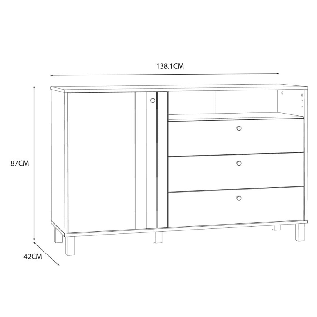 Wooden Sideboard With 1 Door And 3 Drawers - Grafton
