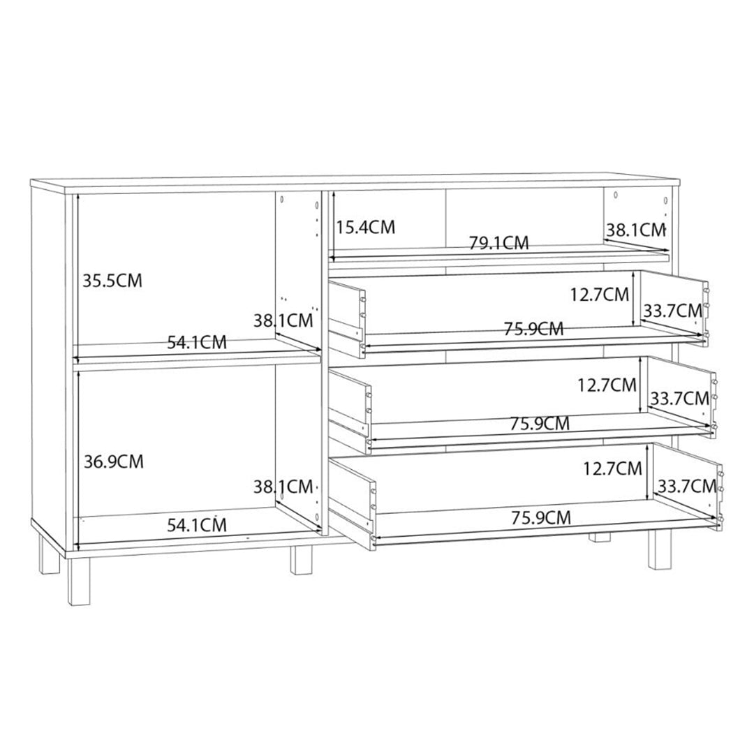 Wooden Sideboard With 1 Door And 3 Drawers - Grafton