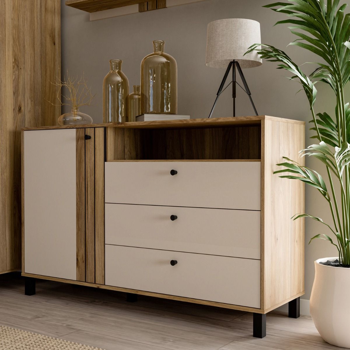 Wooden Sideboard With 1 Door And 3 Drawers - Grafton