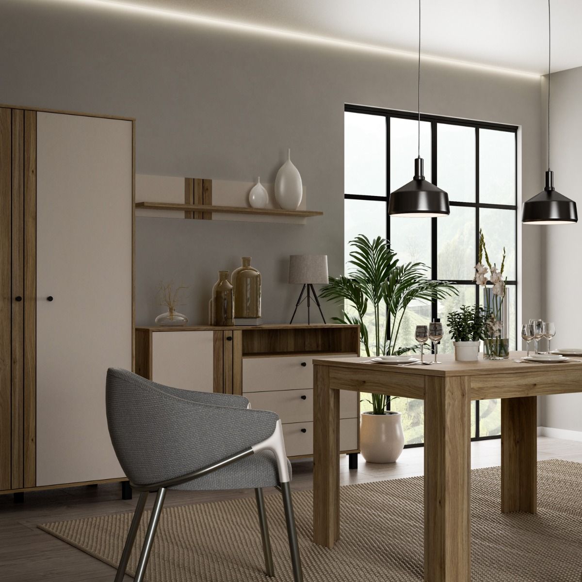 Wooden Sideboard With 1 Door And 3 Drawers - Grafton