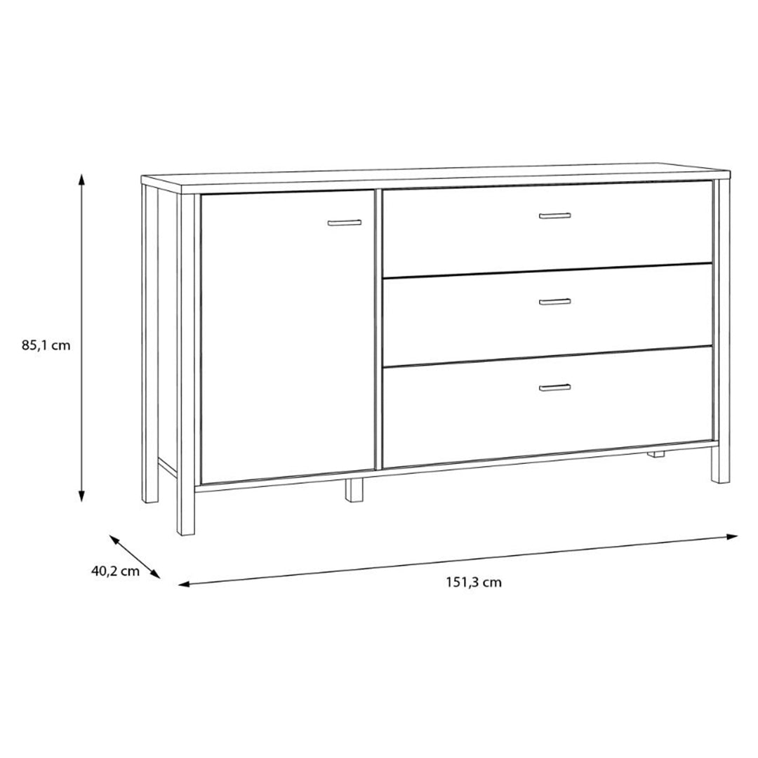 Wooden Sideboard With 1 Door And 3 Drawers - High Rock