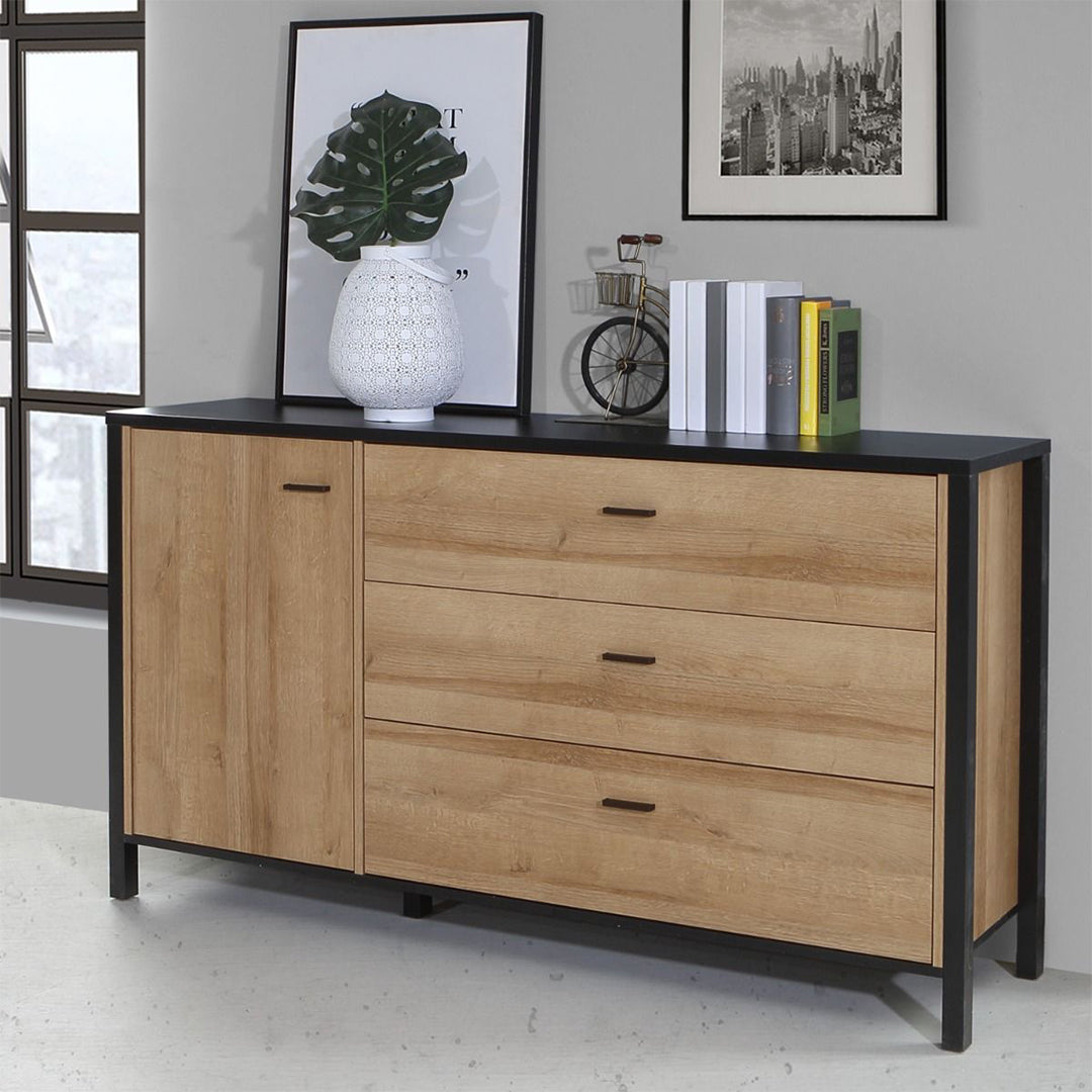 Wooden Sideboard With 1 Door And 3 Drawers - High Rock