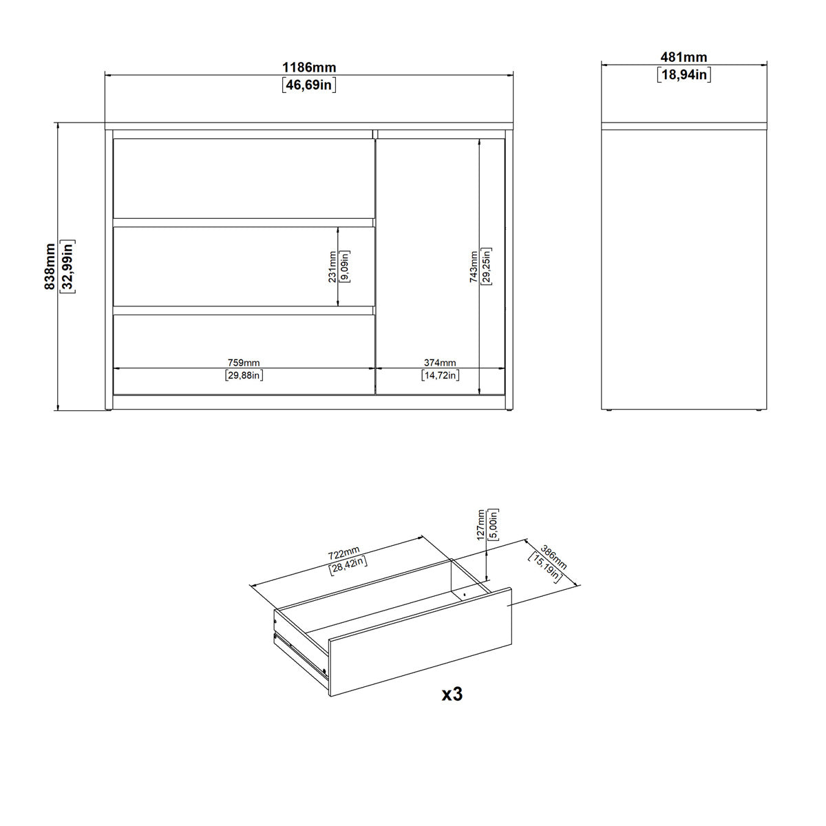 Wooden Sideboard With 1 Door And 3 Drawers - Next