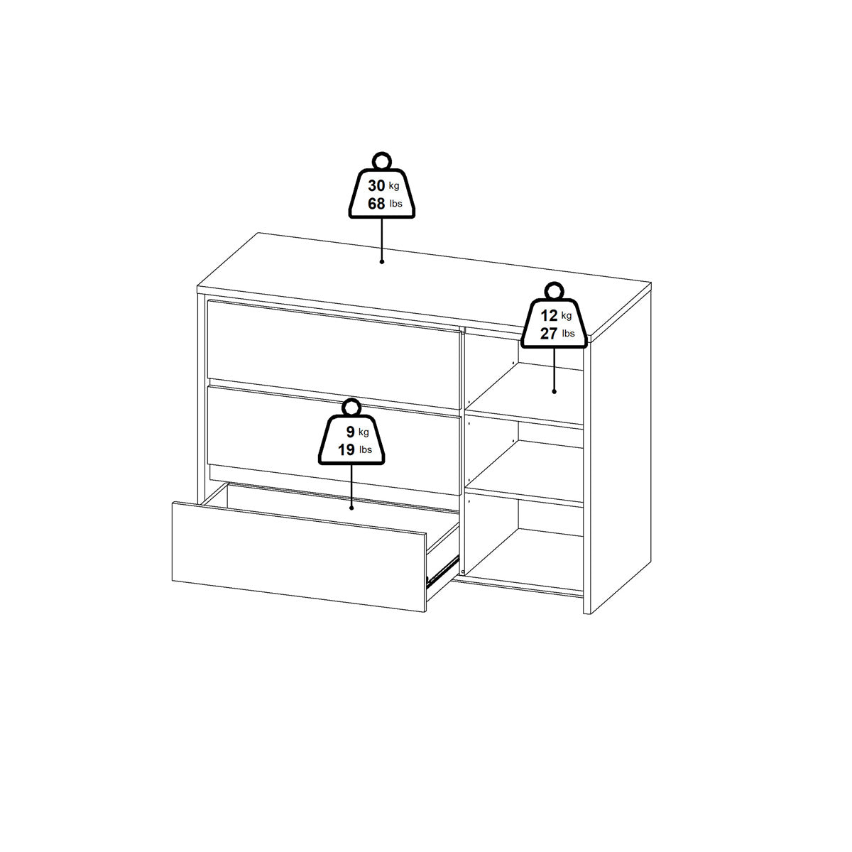 Wooden Sideboard With 1 Door And 3 Drawers - Next