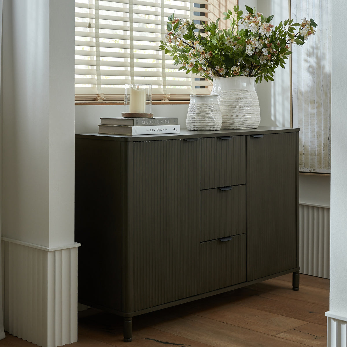 Wooden Sideboard 115cm Wide With 2 Doors And 3 Drawers - Reed
