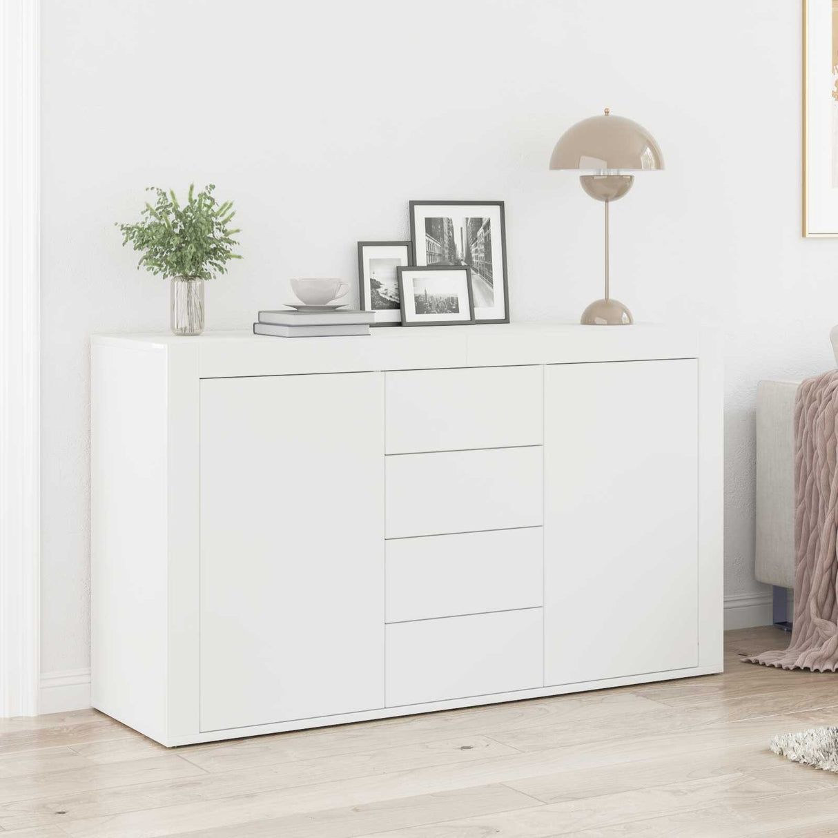 Wooden Sideboard 120cm Wide With 2 Doors 4 Drawers - Vantage Home