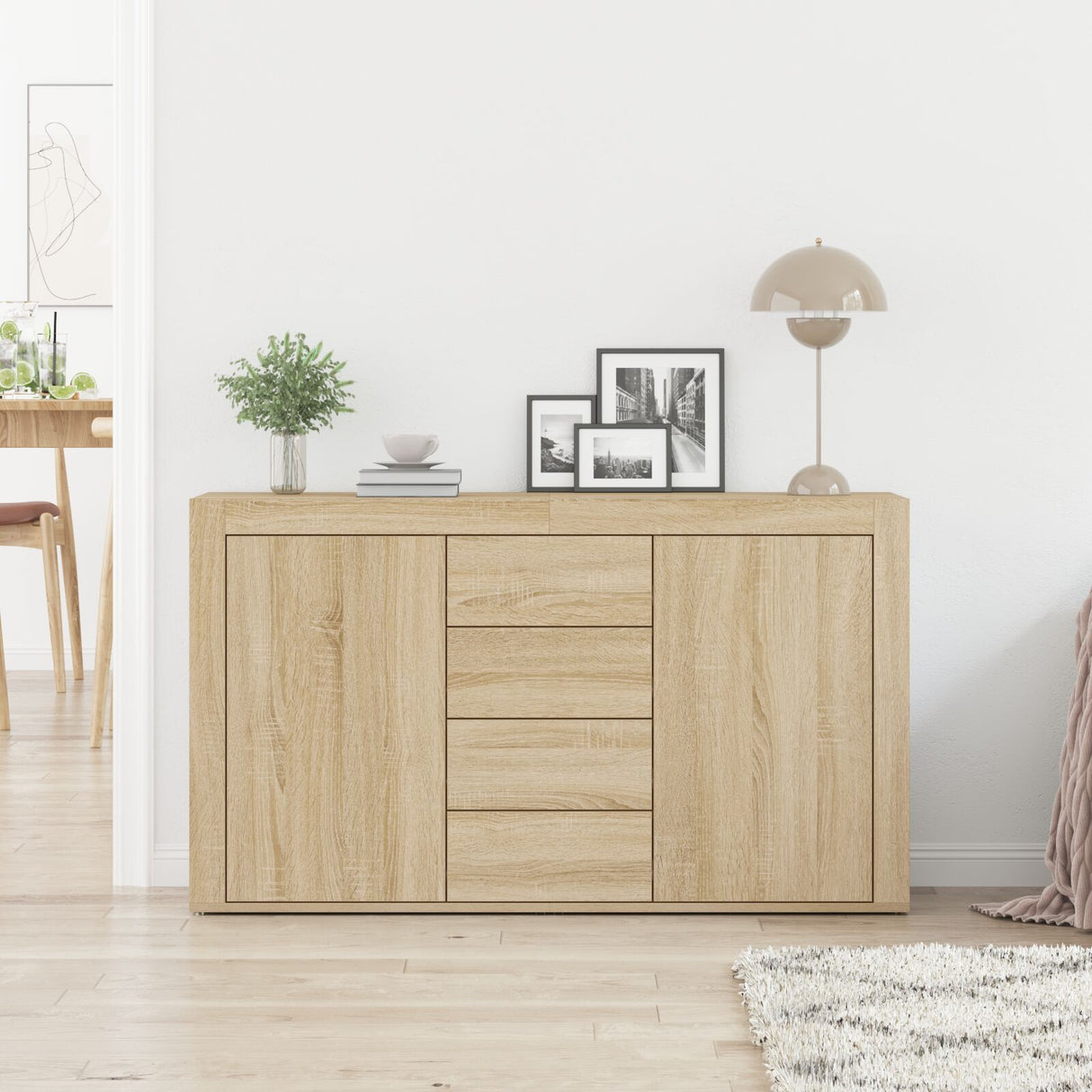 Wooden Sideboard 120cm Wide With 2 Doors 4 Drawers - Vantage Home