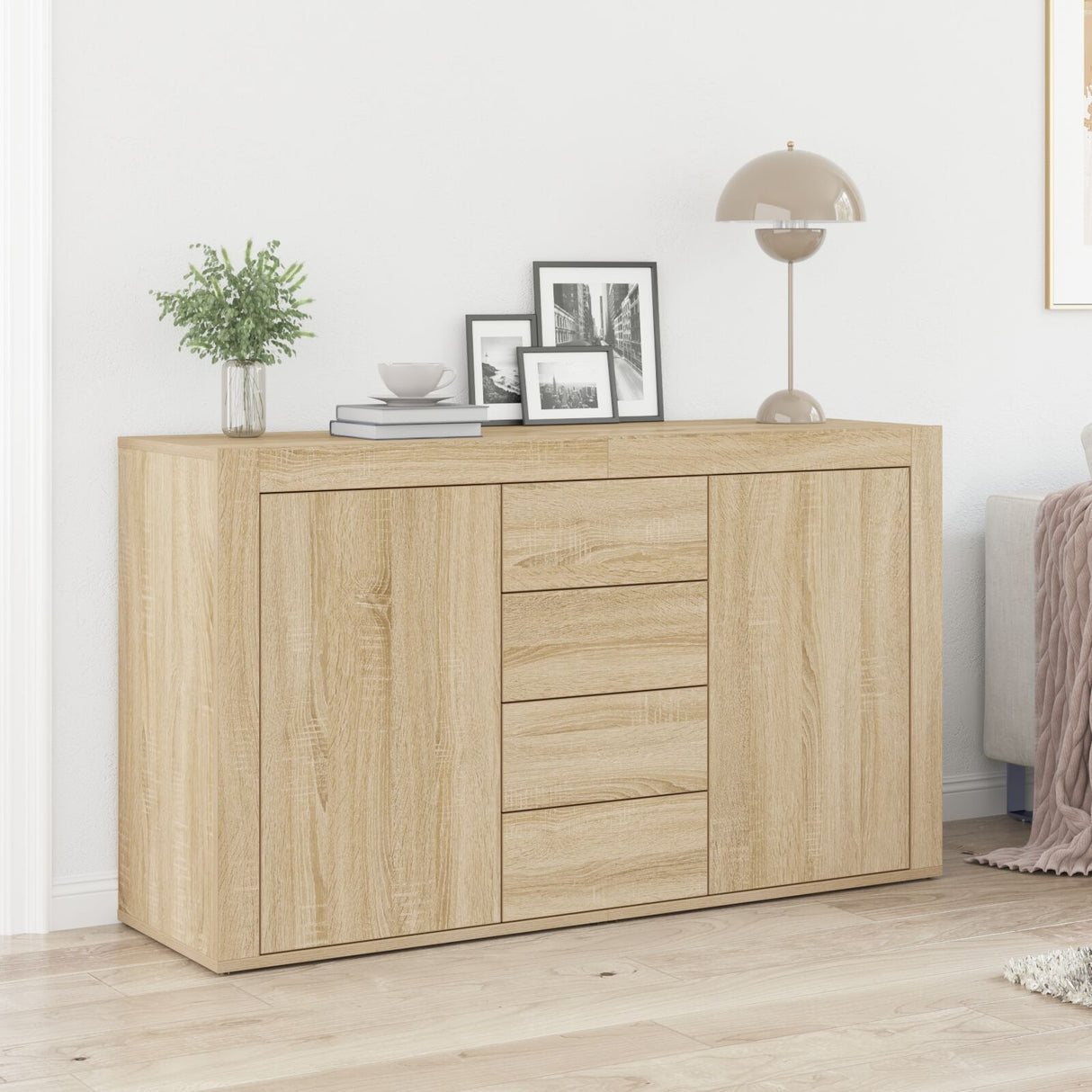 Wooden Sideboard 120cm Wide With 2 Doors 4 Drawers - Vantage Home