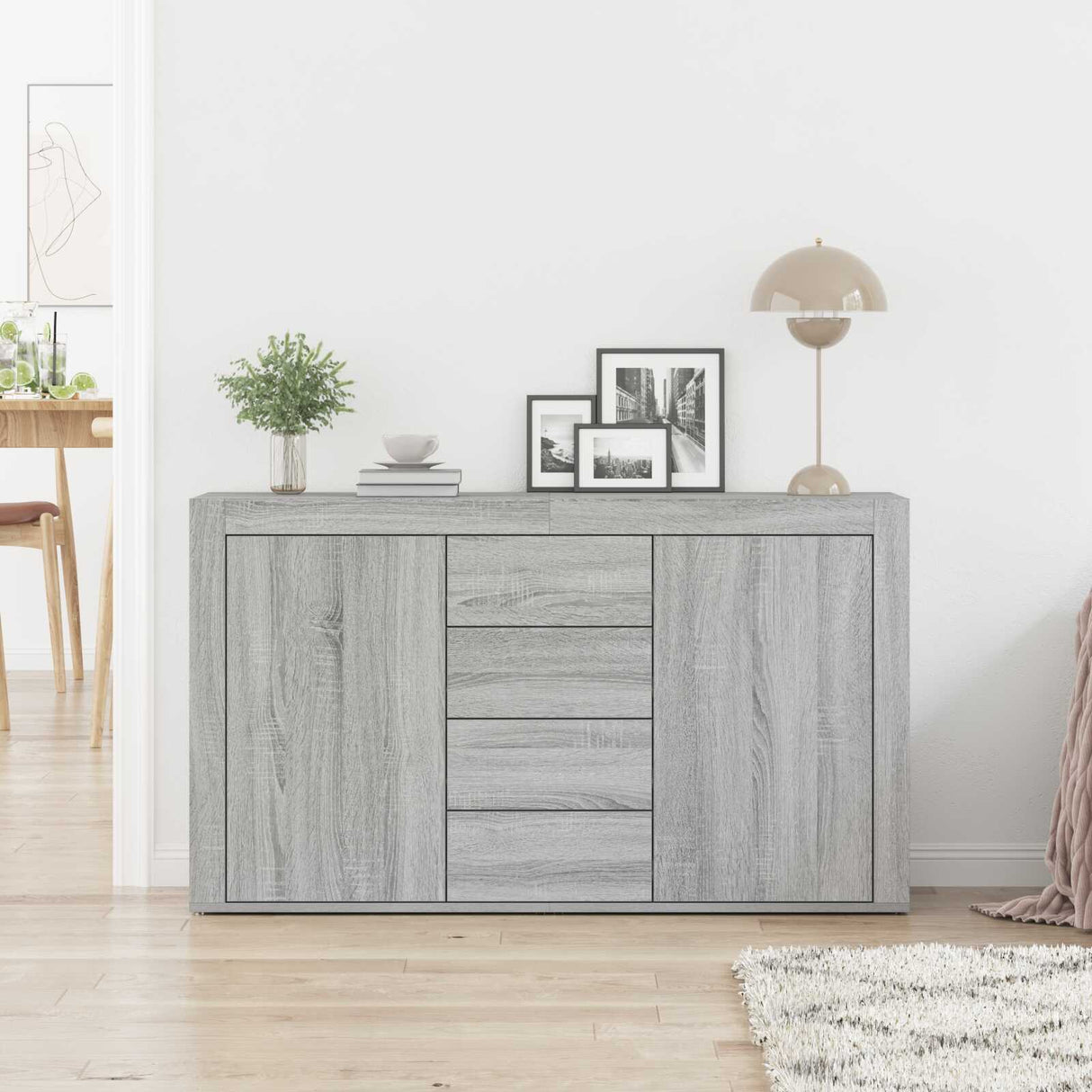 Wooden Sideboard 120cm Wide With 2 Doors 4 Drawers - Vantage Home
