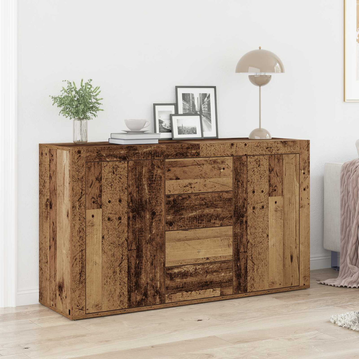 Wooden Sideboard 120cm Wide With 2 Doors 4 Drawers - Vantage Home