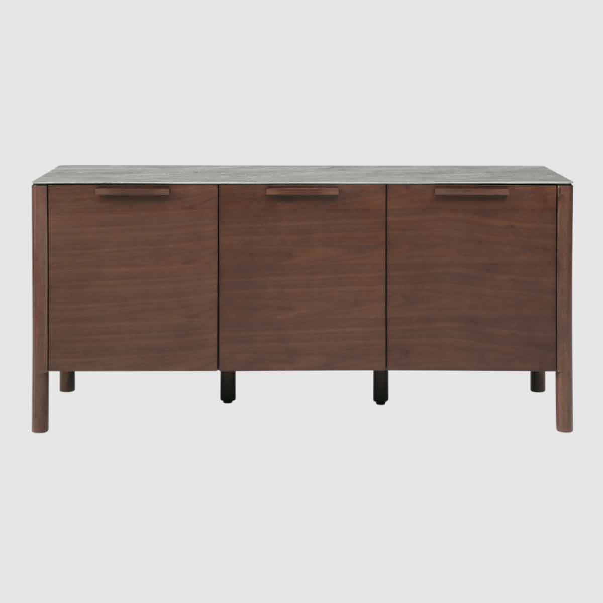 Wooden Sideboard 150cm Wide With Marble Effect Glass Top And 3 Doors - Willow