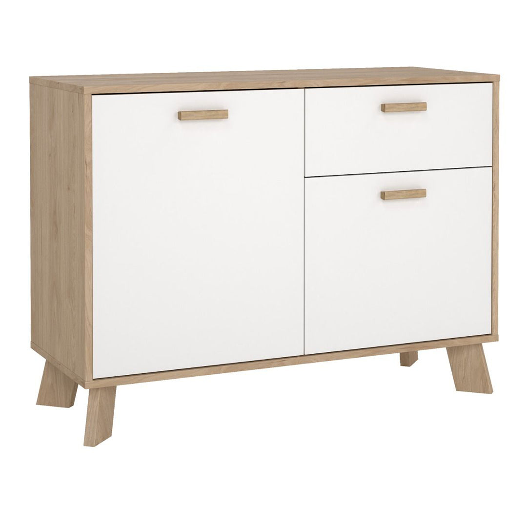 Wooden Sideboard With 2 Doors And 1 Drawer In White Fronts - Ikast