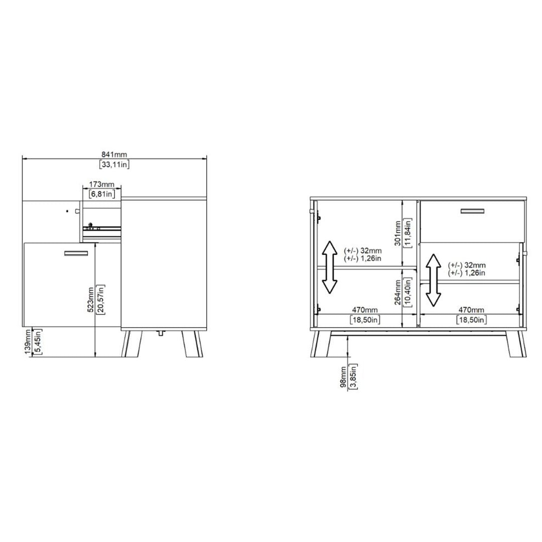 Wooden Sideboard With 2 Doors And 1 Drawer In White Fronts - Ikast