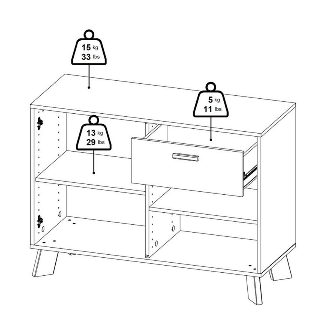 Wooden Sideboard With 2 Doors And 1 Drawer In White Fronts - Ikast