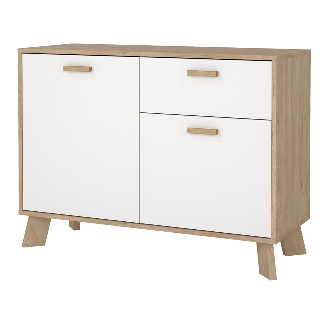Wooden Sideboard With 2 Doors And 1 Drawer In White Fronts - Ikast